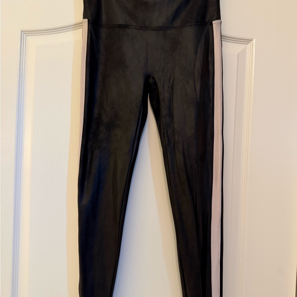 SPANX Black Leggings with white stripe